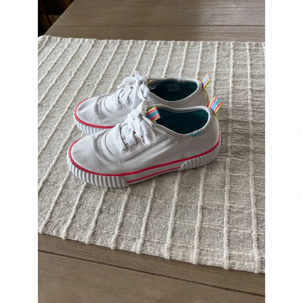 Keds Jump Kick Kids White Canvas Sneakers Rainbow Trim Pink Stripe Size 13M